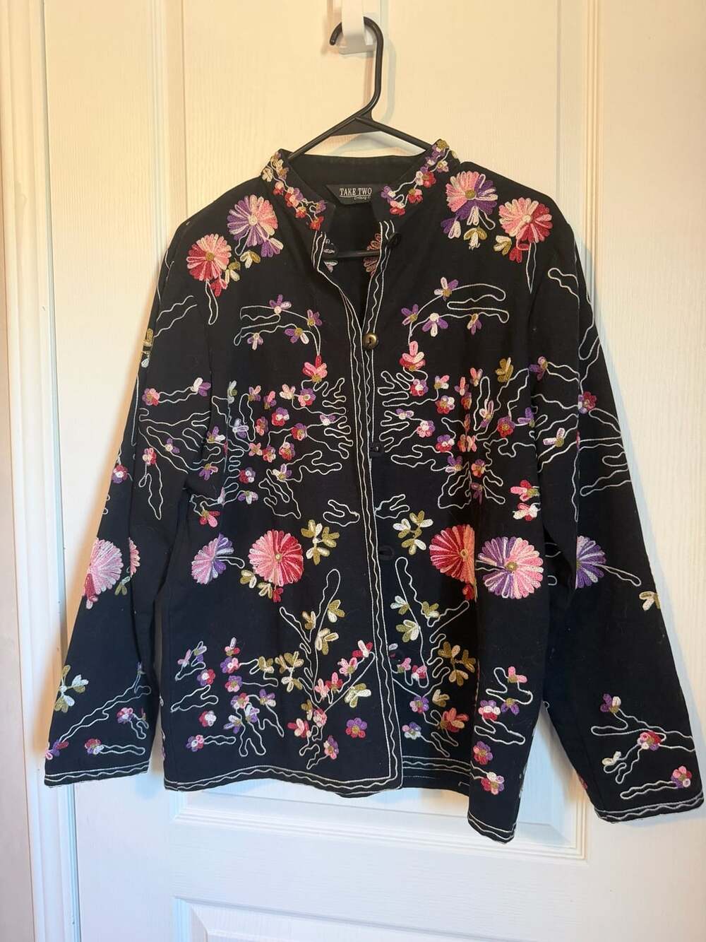 Take Two Clothing Co Jacket Size M Black Embroidered Floral Boho